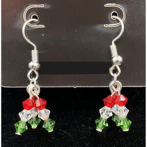 Red Clear & Green Crystal Bead Earrings by Neanie-Bot